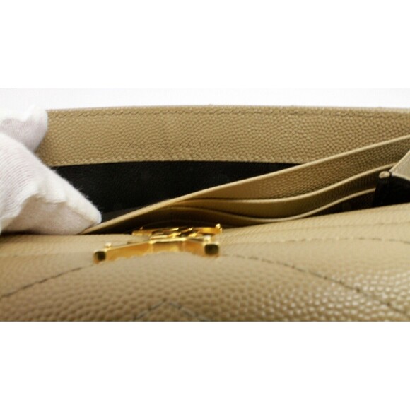 Saint Laurent Monogram Flap Wallet Beige Matelasse Chevron Beige Leather YSL - Picture 10 of 10